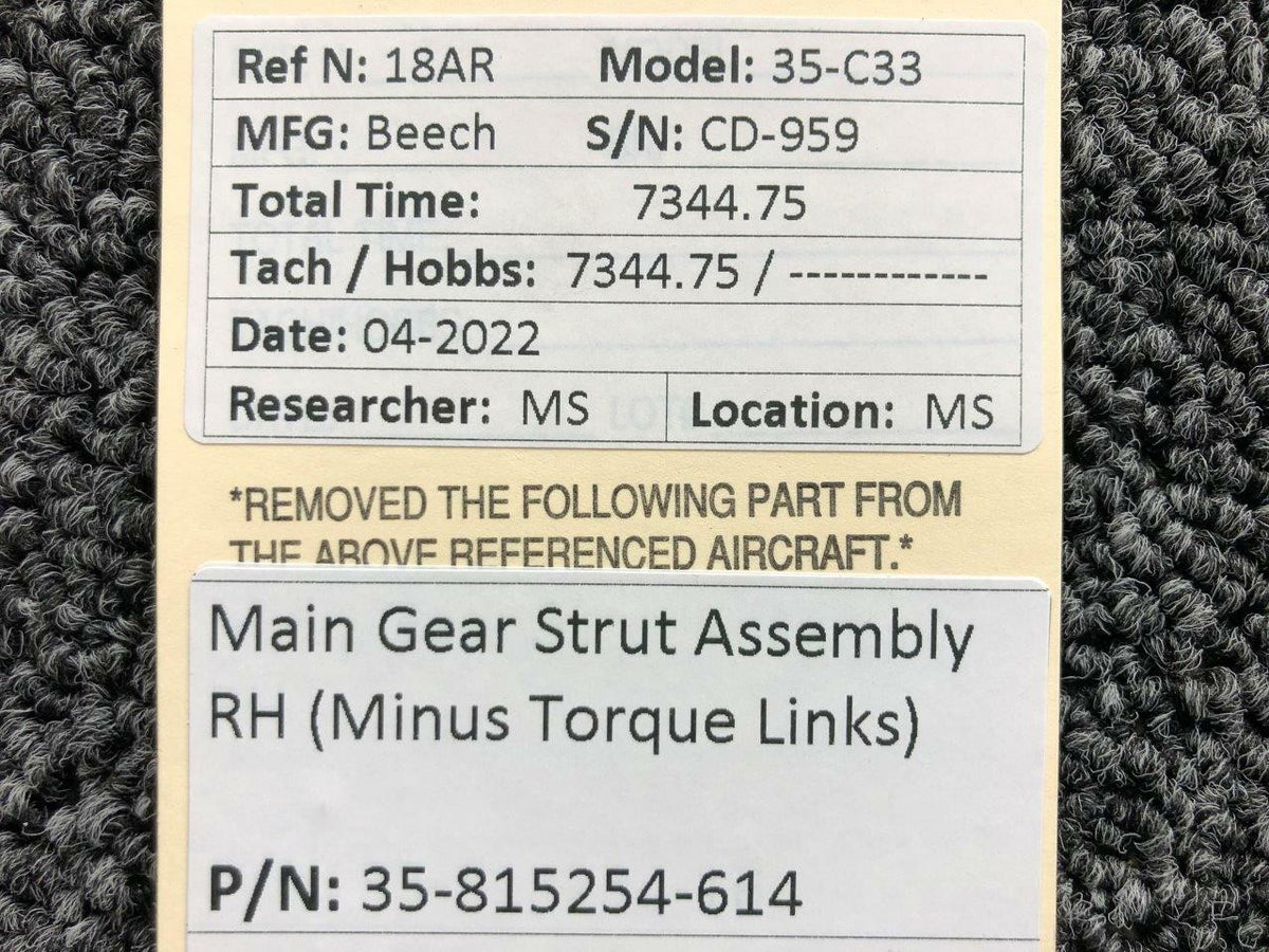 Beechcraft Parts 35-815254-614 Beechcraft 35-C33 Main Gear Strut Assembly RH
