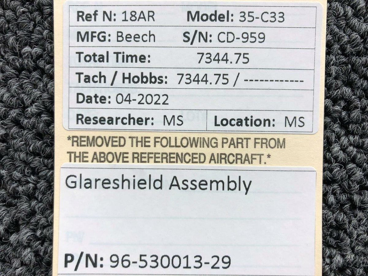 Beechcraft Parts 96-530013-29 Beechcraft 35-C33 Glareshield Assembly
