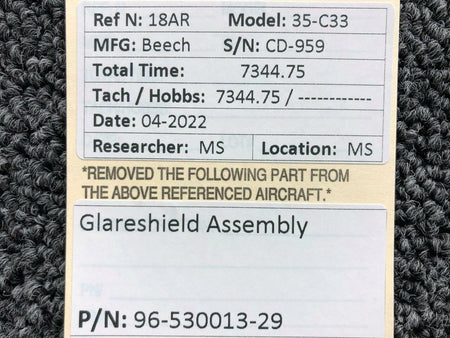 Beechcraft Parts 96-530013-29 Beechcraft 35-C33 Glareshield Assembly
