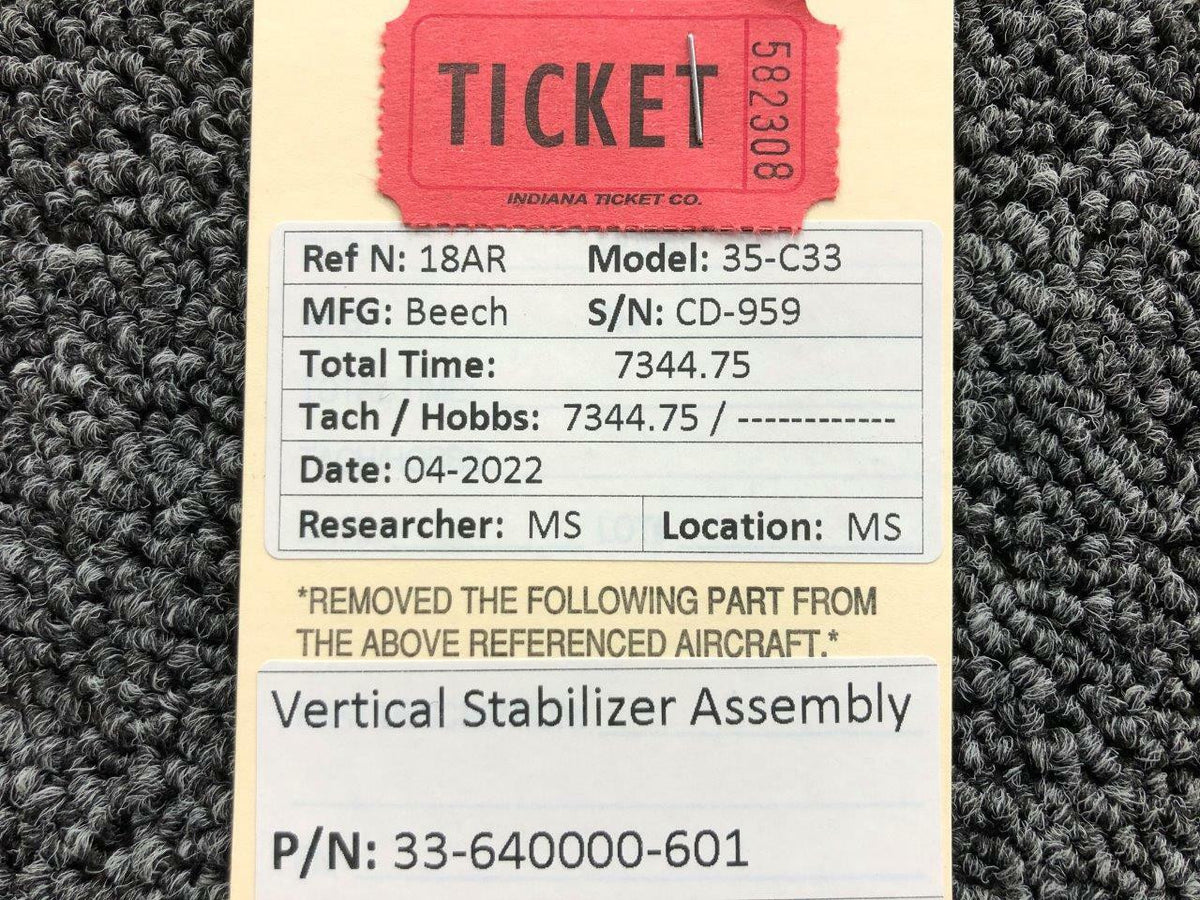 Beechcraft Parts 33-640000-601 Beechcraft 35-C33 Vertical Stabilizer Assembly