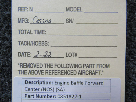 0851827-1 Cessna Engine Baffle Forward Center (NEW OLD STOCK) (SA) BAS Part Sales | Airplane Parts