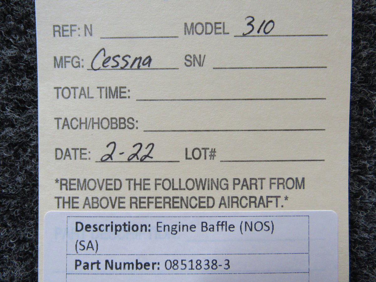 0851838-3 Cessna 310 Engine Baffle (NEW OLD STOCK) (SA) BAS Part Sales | Airplane Parts