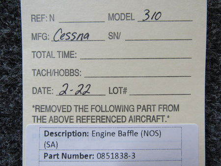 0851838-3 Cessna 310 Engine Baffle (NEW OLD STOCK) (SA) BAS Part Sales | Airplane Parts