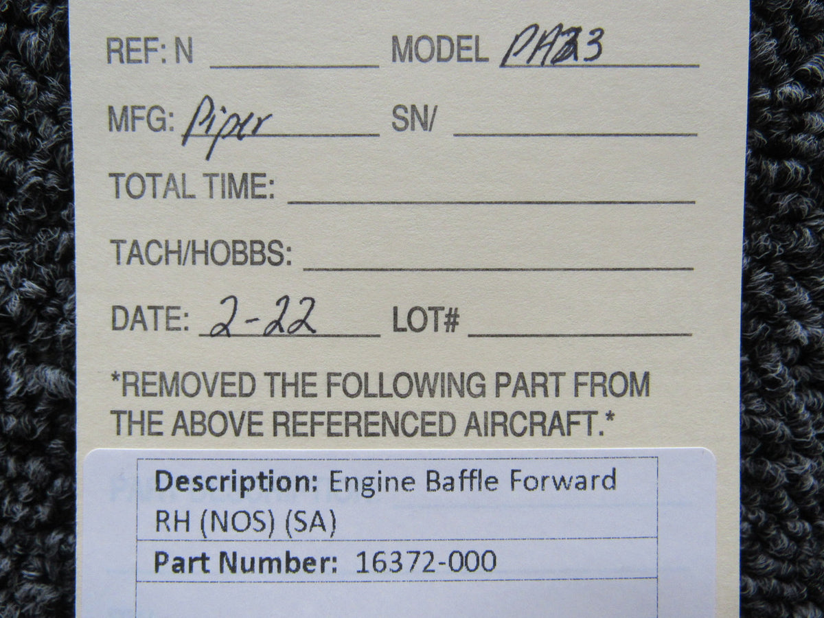 16372-000 Piper PA23 Engine Baffle Forward RH (NEW OLD STOCK) (SA) BAS Part Sales | Airplane Parts