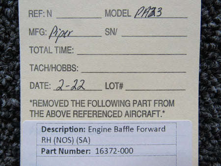 16372-000 Piper PA23 Engine Baffle Forward RH (NEW OLD STOCK) (SA) BAS Part Sales | Airplane Parts