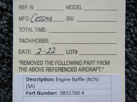 0851760-4 Cessna Engine Baffle (NEW OLD STOCK) (SA) BAS Part Sales | Airplane Parts