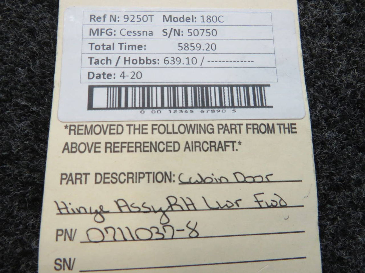 0711037-8 Cessna 180C Cabin Door Hinge Lower Forward RH (White) BAS Part Sales | Airplane Parts