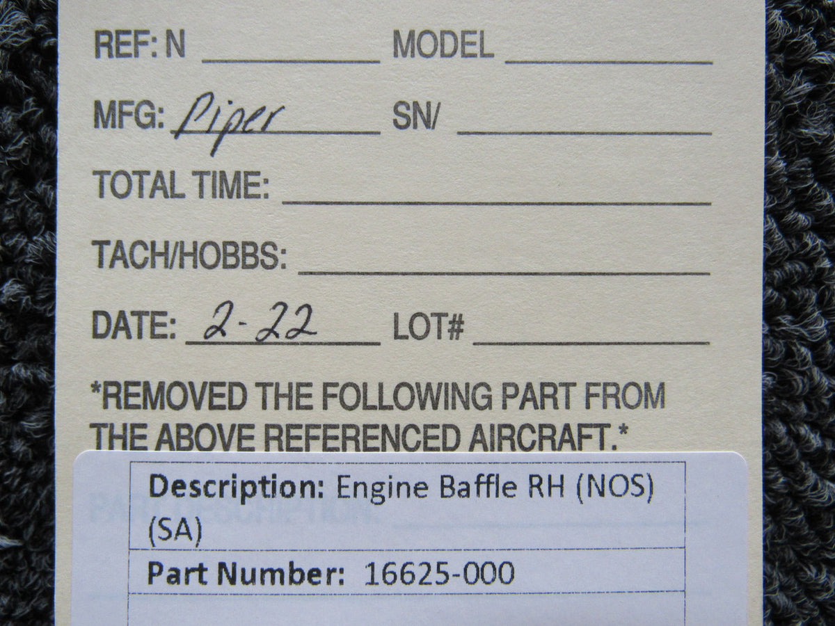 16625-000 Piper Engine Baffle RH (NEW OLD STOCK) (SA) BAS Part Sales | Airplane Parts