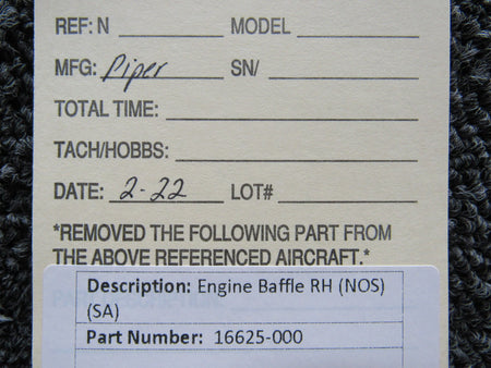 16625-000 Piper Engine Baffle RH (NEW OLD STOCK) (SA) BAS Part Sales | Airplane Parts