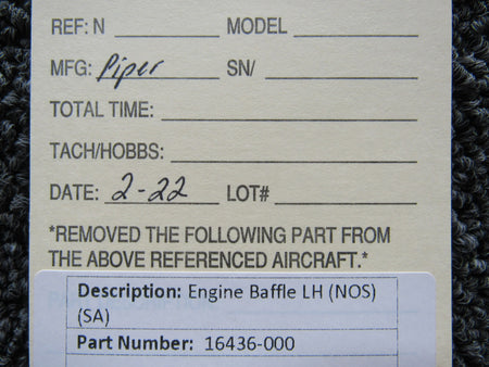 16436-000 Piper Engine Baffle LH (NEW OLD STOCK) (SA) BAS Part Sales | Airplane Parts