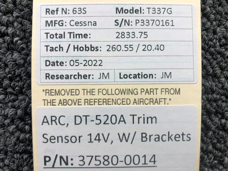 37580-0014 ARC DT-520A Trim Sensor Assy W/ Brackets (Volts: 14) BAS Part Sales | Airplane Parts