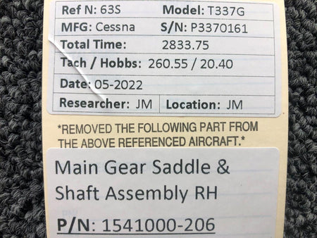 1541000-206 Cessna T337G Main Gear Saddle and Shaft Assembly RH BAS Part Sales | Airplane Parts