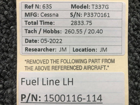 1500116-114 Cessna T337G Fuel Line Assembly LH BAS Part Sales | Airplane Parts
