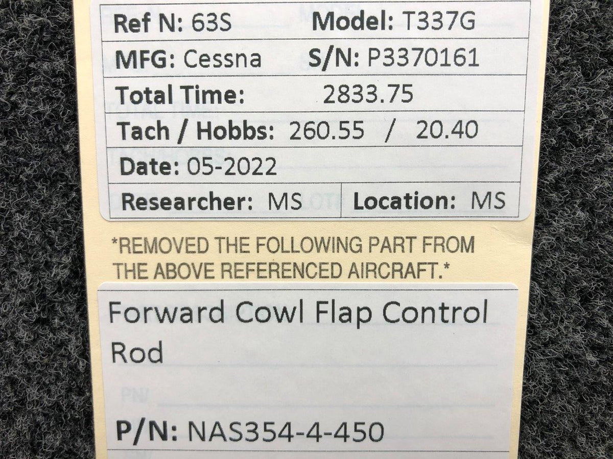 NAS354-4-450 Cessna T337G Forward Cowl Flap Control Rod BAS Part Sales | Airplane Parts