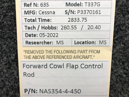 NAS354-4-450 Cessna T337G Forward Cowl Flap Control Rod BAS Part Sales | Airplane Parts