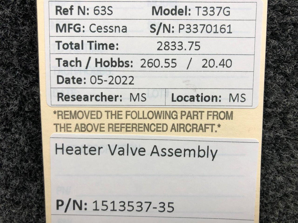 1513537-35 T337G Heater Valve Assembly BAS Part Sales | Airplane Parts