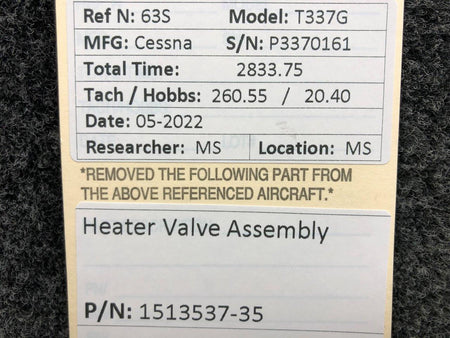 1513537-35 T337G Heater Valve Assembly BAS Part Sales | Airplane Parts