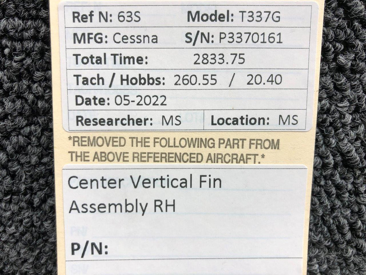 Cessna T337G Center Vertical Fin Assembly RH BAS Part Sales | Airplane Parts