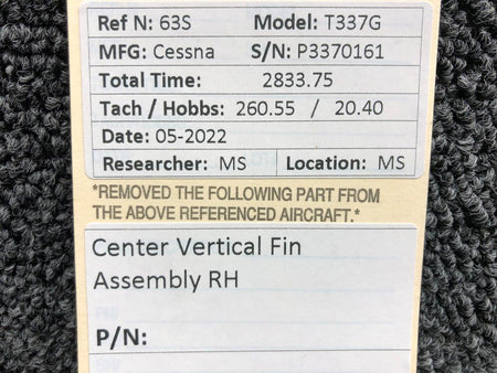 Cessna T337G Center Vertical Fin Assembly RH BAS Part Sales | Airplane Parts
