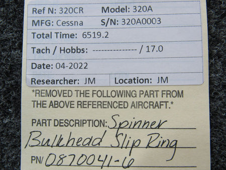 0870041-6 Cessna 320A Spinner Bulkhead Slip Ring BAS Part Sales | Airplane Parts