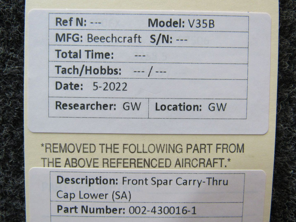 002-430016-1 Beechcraft V35B Front Spar Carry-Thru Cap Lower (SA) BAS Part Sales | Airplane Parts