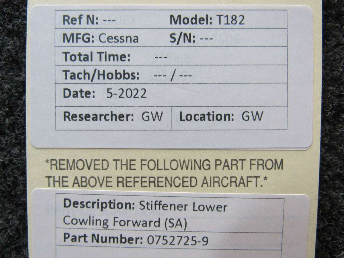 0752725-9 Cessna T182 Stiffener Lower Cowling Forward BAS Part Sales | Airplane Parts