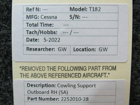 Cessna Aircraft Parts 2252010-28 Cessna T182 Cowling Support Outboard RH