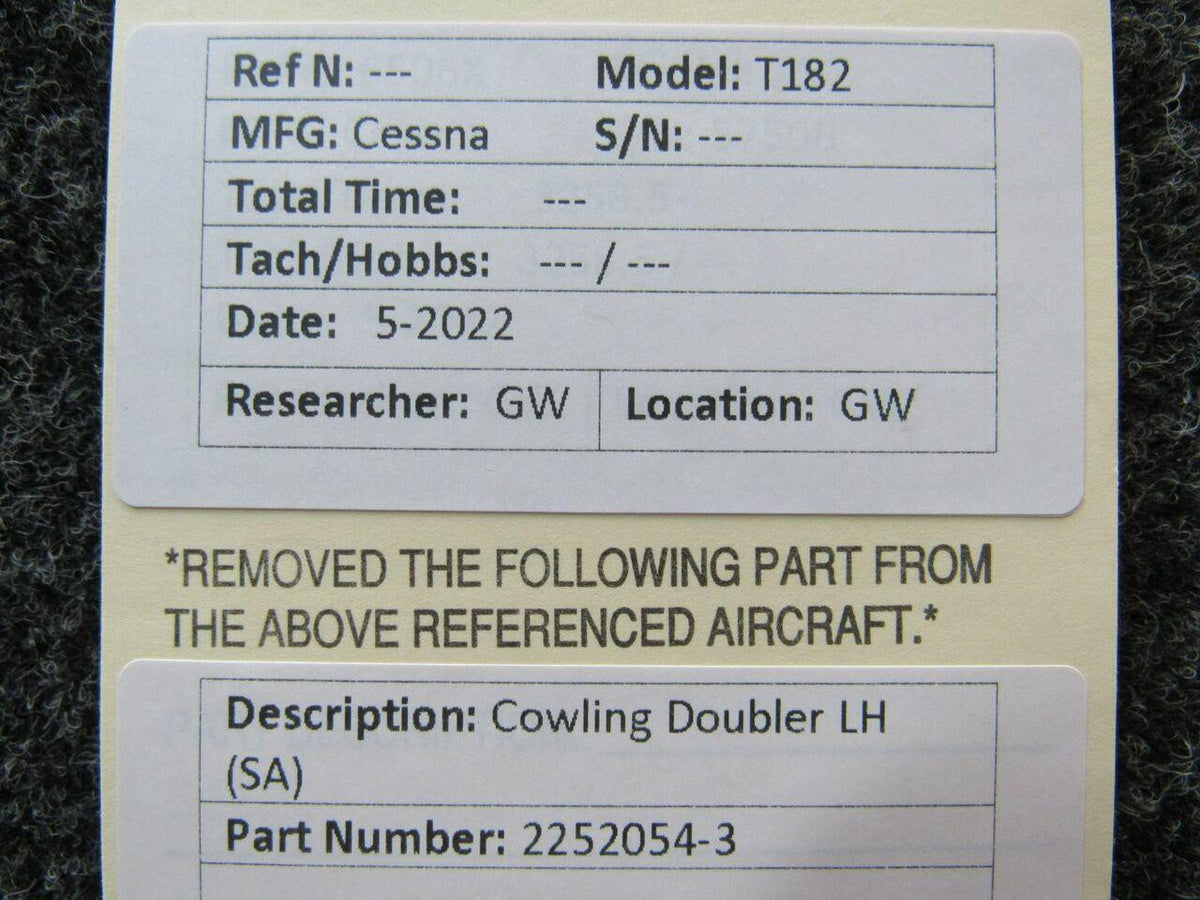 2252054-3 Cessna T182 Cowling Doubler LH BAS Part Sales | Airplane Parts