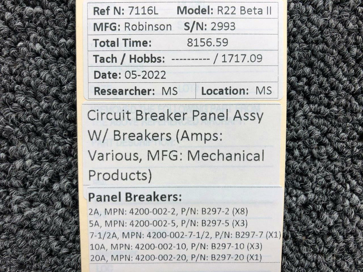 B490-2 Mechanical Products Push Button Circuit Breaker Panel Assembly