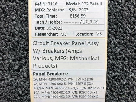 B490-2 Mechanical Products Push Button Circuit Breaker Panel Assembly