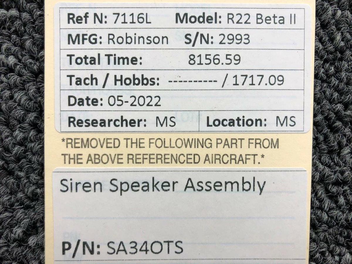 Robinson SA340TS Robinson R22 Siren Speaker Assembly