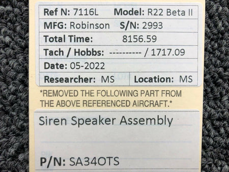 Robinson SA340TS Robinson R22 Siren Speaker Assembly