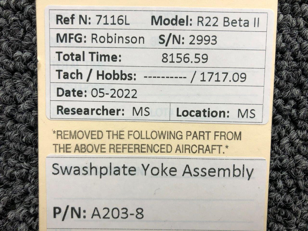 A203-8 Robinson R22 Swashplate Yoke Assembly BAS Part Sales | Airplane Parts