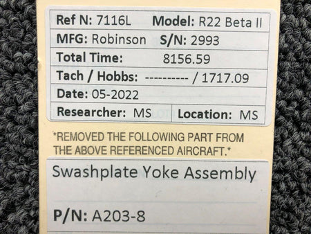 A203-8 Robinson R22 Swashplate Yoke Assembly BAS Part Sales | Airplane Parts