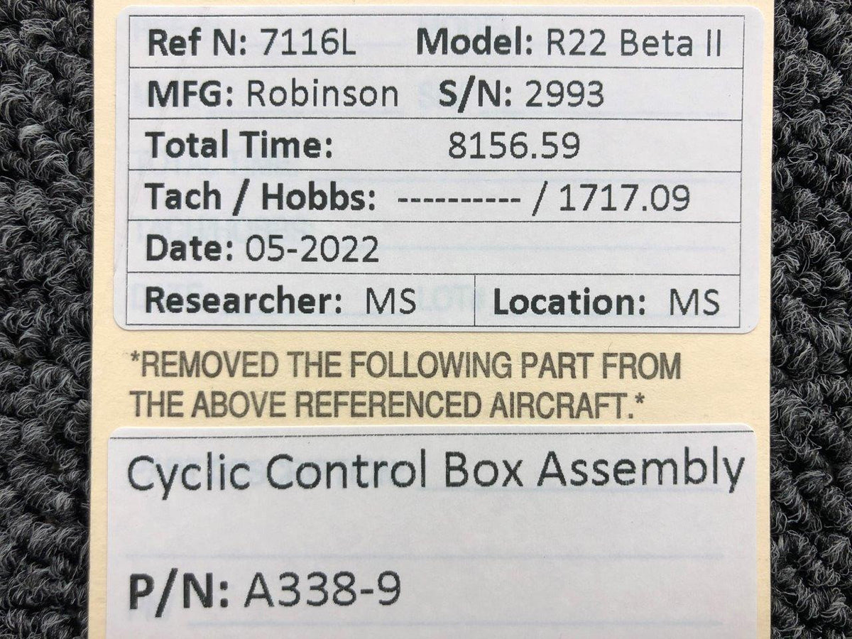 A338-9 Robinson R22 Cyclic Control Box Assembly BAS Part Sales | Airplane Parts