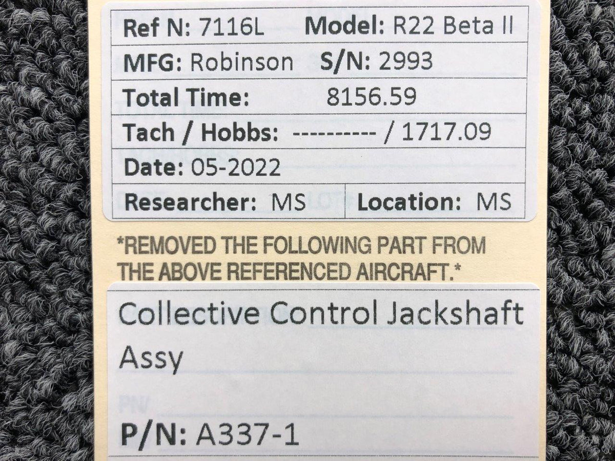 A337-1 Robinson R22 Collective Control Jackshaft Assembly BAS Part Sales | Airplane Parts