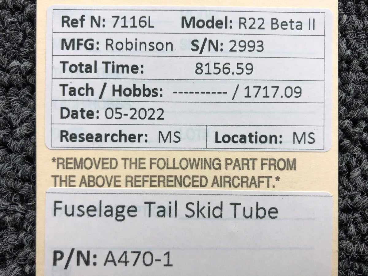 A470-1 Robinson R22 Fuselage Tail Skid Tube BAS Part Sales | Airplane Parts