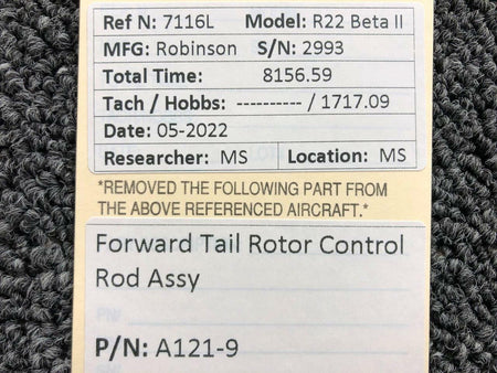 Robinson A121-9 Robinson R22 Forward Tail Rotor Control Rod Assembly