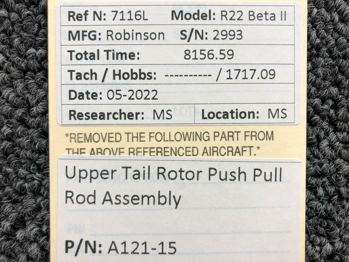 Robinson A121-15 Robinson R22 Upper Tail Rotor Push Pull Rod Assembly