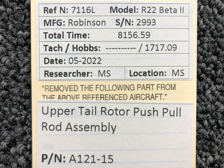 Robinson A121-15 Robinson R22 Upper Tail Rotor Push Pull Rod Assembly