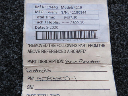 Cessna Aircraft Parts 5093500-1 Cessna 421B Elevator Control Arm Assembly