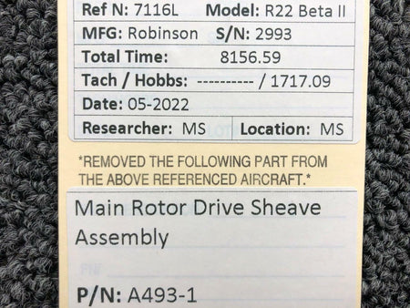 Robinson A493-1 Robinson R22 Main Rotor Drive Sheave Assembly