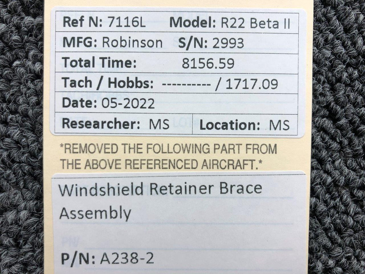 A238-2 Robinson R22 Windshield Retainer Brace Assembly BAS Part Sales | Airplane Parts