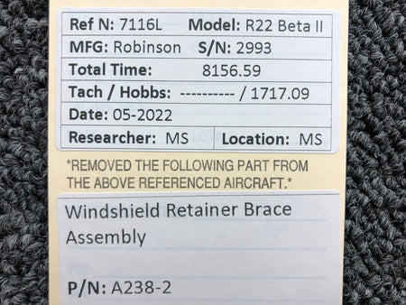 A238-2 Robinson R22 Windshield Retainer Brace Assembly BAS Part Sales | Airplane Parts
