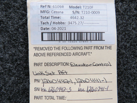 1260442-1 / 1260441-1 Cessna T210F Elevator Link Set Aft BAS Part Sales | Airplane Parts