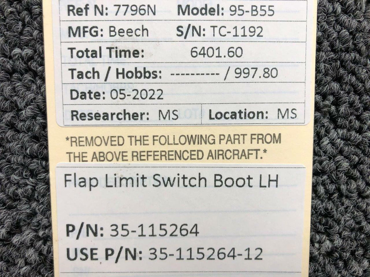 Beechcraft Parts 35-115264 Use 35-115264-12 Beechcraft 95-B55 Flap Limit Switch Boot LH
