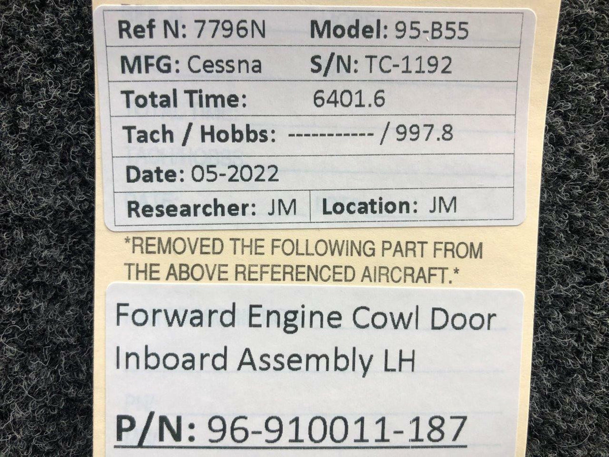 Beechcraft Parts 96-910011-187 Beechcraft 95-B55 LH Forward Engine Cowl Door Inboard
