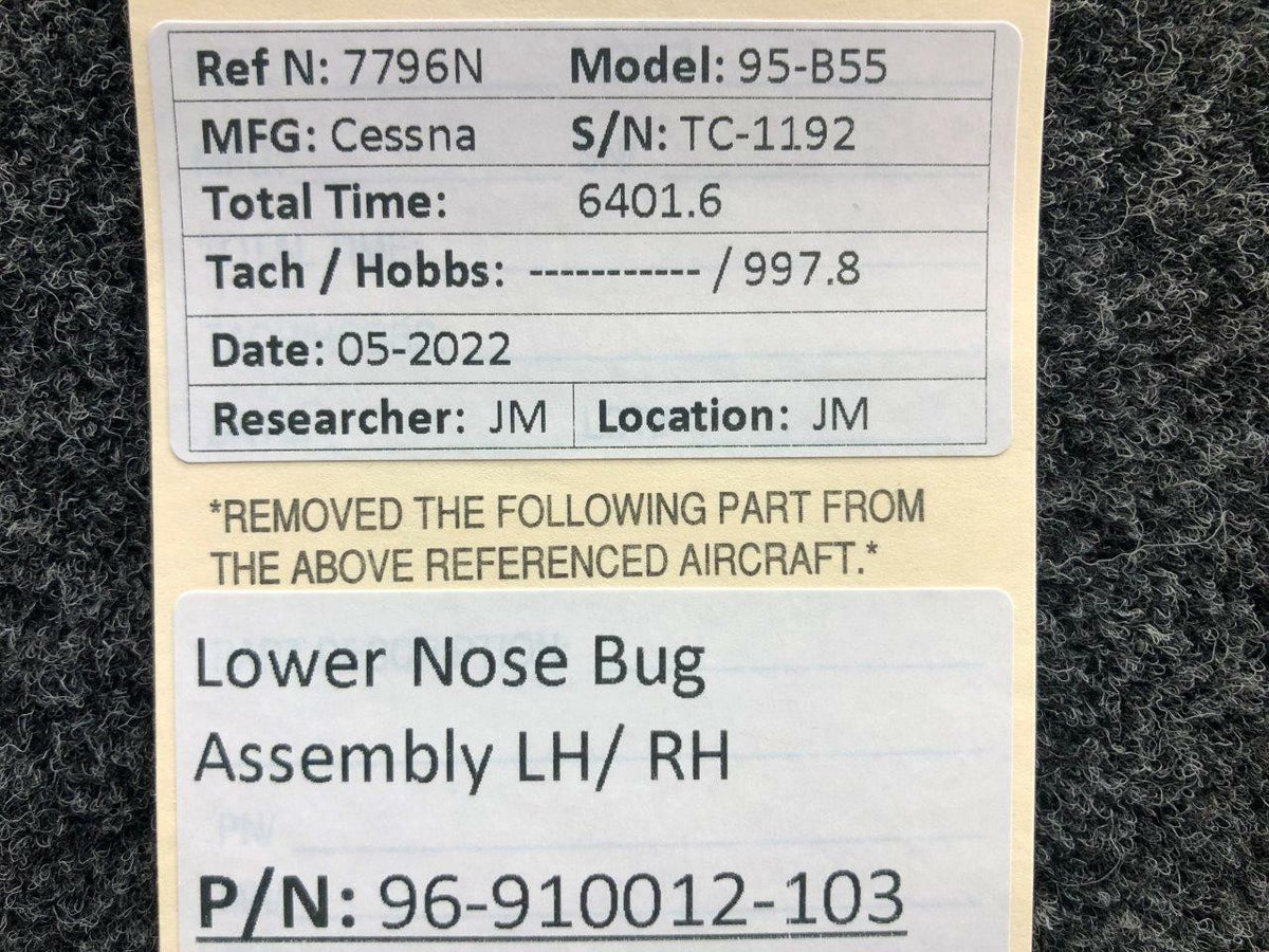Beechcraft Parts 96-910012-103 Beechcraft 95-B55 Lower Nose Bug Assembly LH / RH