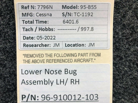 Beechcraft Parts 96-910012-103 Beechcraft 95-B55 Lower Nose Bug Assembly LH / RH