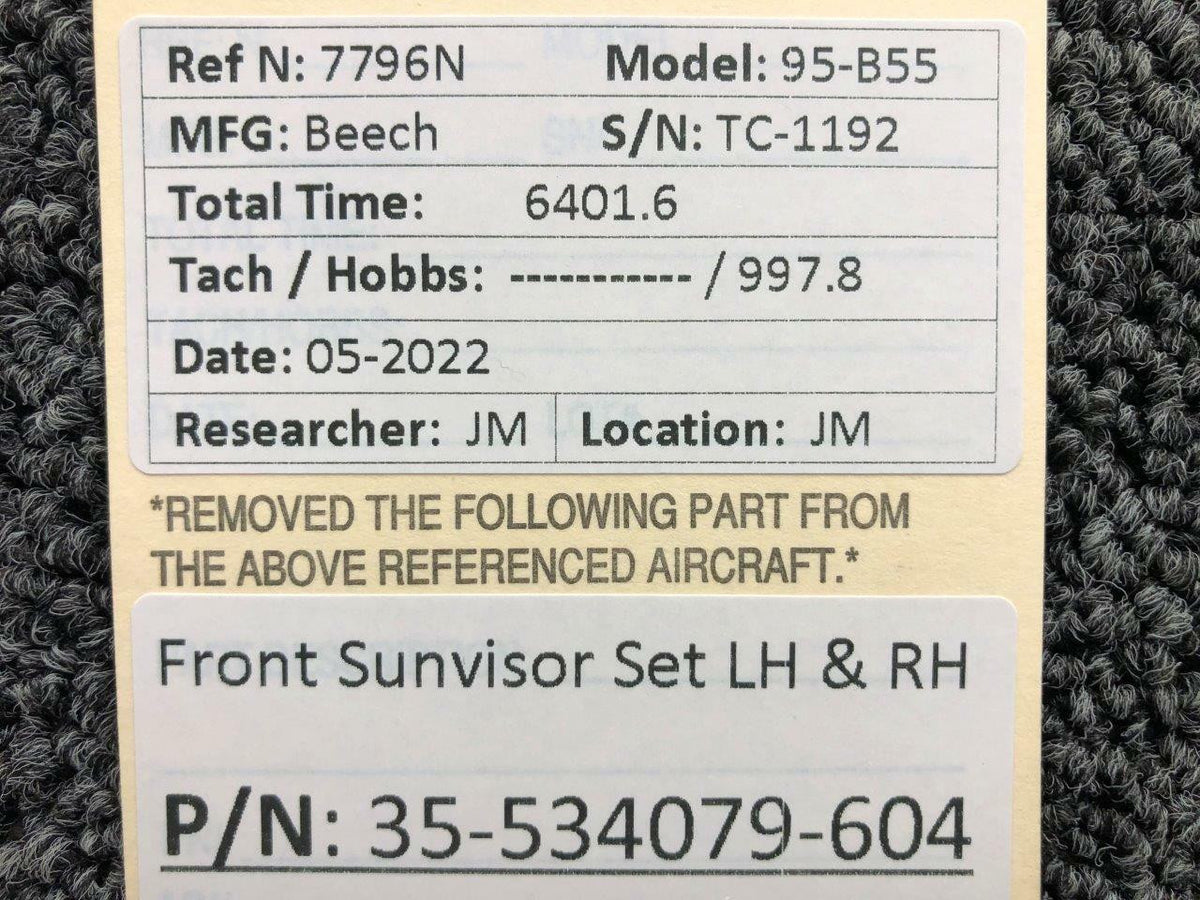 Beechcraft Parts 35-534079-604 Beechcraft 95-B55 Front Sun Visor Set LH / RH